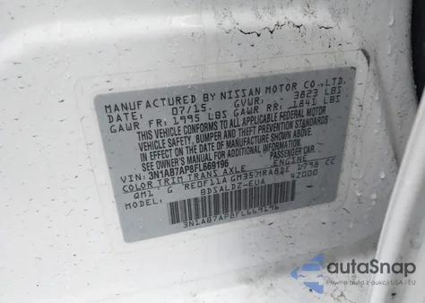 2015 Nissan Sentra Fe+ S/S/Sl/Sr/Sv z USA, uszkodzony, nr VIN 3N1AB7AP8FL669196